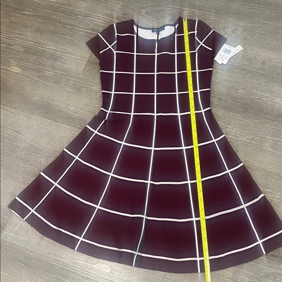 My Michelle Girls Dress Windowpane Fit Flare Size L / 14 color Wine and Ivory - Picture 15 of 16